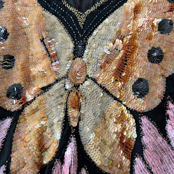 Vintage Sequined Butterfly Blouse / 80's Pink Sequin Embellished Silk Top - Picture 3 of 11